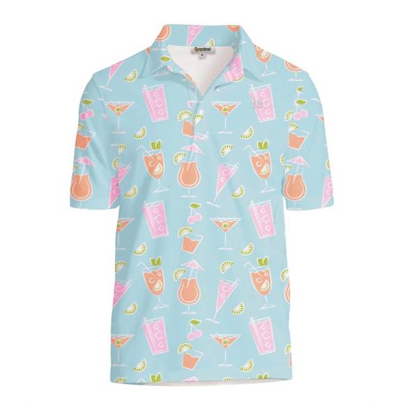 NEW TIPSY ELVES cocktail caddy golf polo in blue multi - Picture 3 of 4